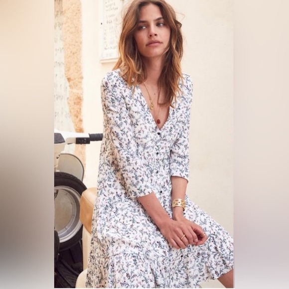 Sezane Floral Print Blouse - White and Blue - Picture 8 of 8